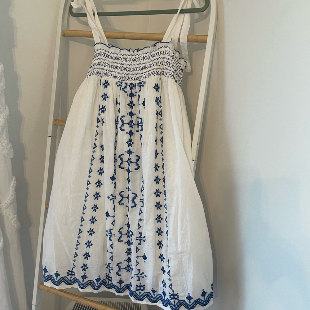 Lucky Brand Blue and White Embroidered Dress